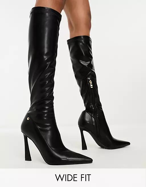 Simmi London Wide Fit Peak stretch knee boots in black Cover