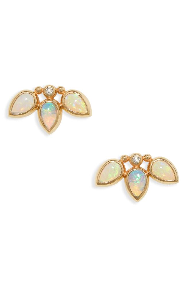 Anzie Bezel Bouquet Opal & Diamond Stud Earrings in Gold Cover