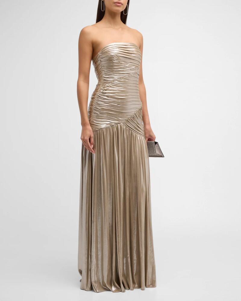 Retrofete Josie Strapless Lamé Slit Gown Cover