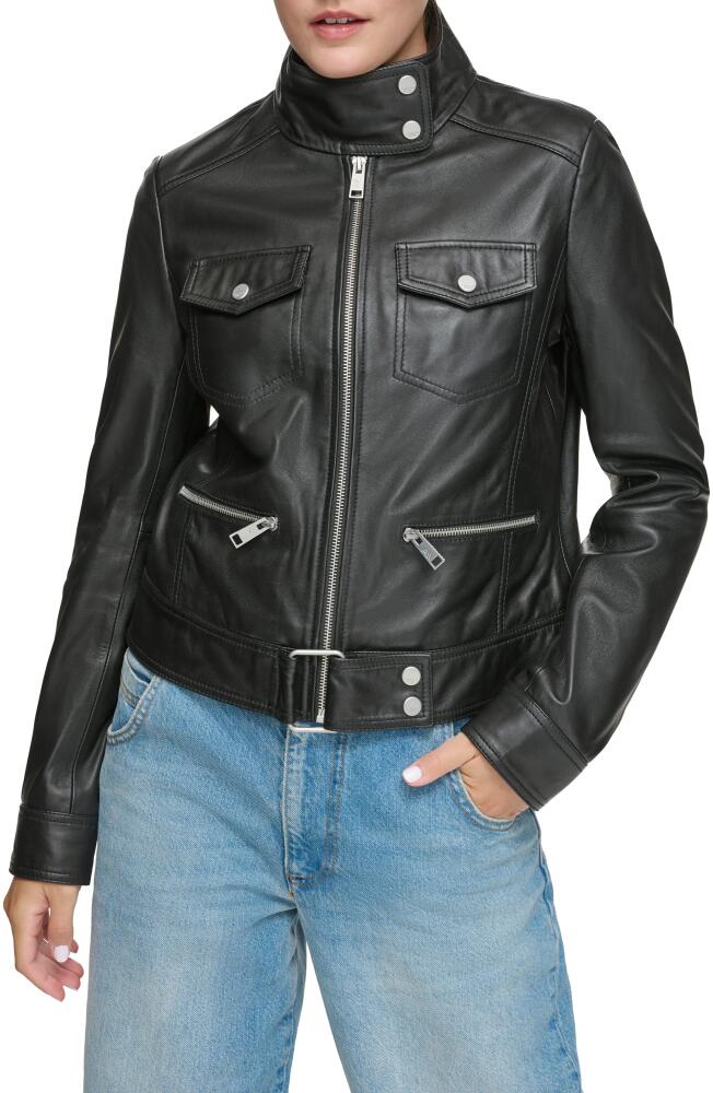 Andrew Marc Leather Moto Jacket in Black Cover