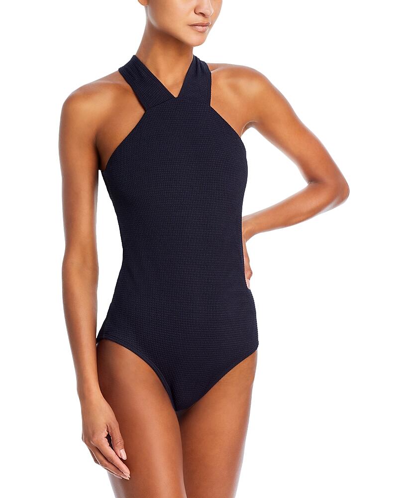 Shoshanna Plisse High Neck One Piece Swimsuit Cover