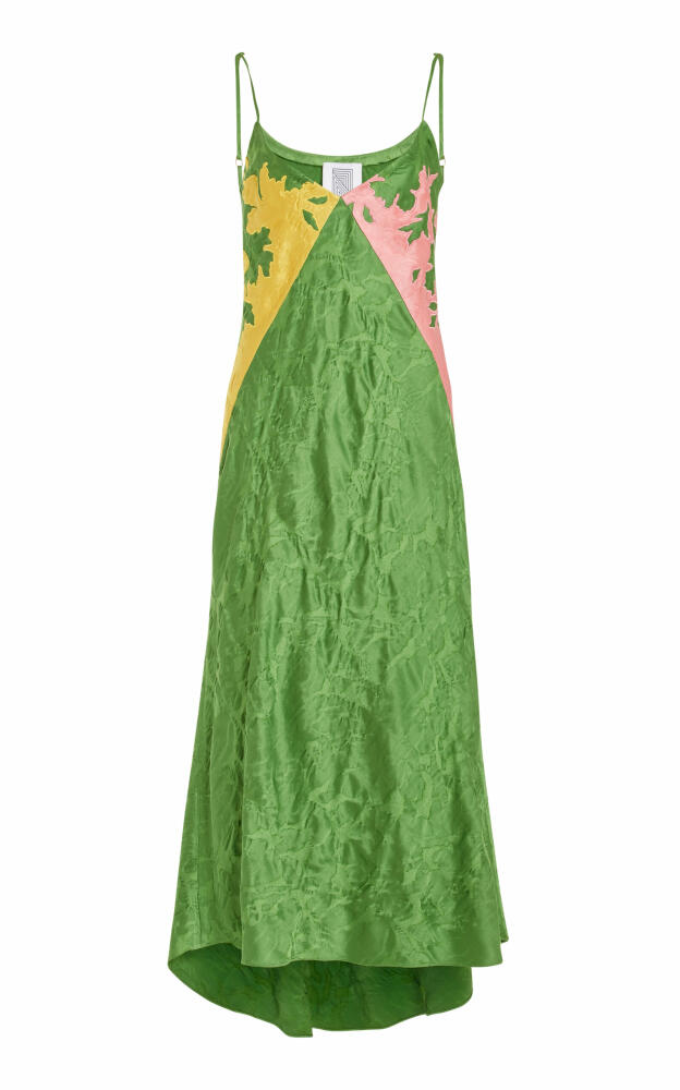 Rosie Assoulin - Embroidered Satin Jacquard Midi Slip Dress - Green Cover