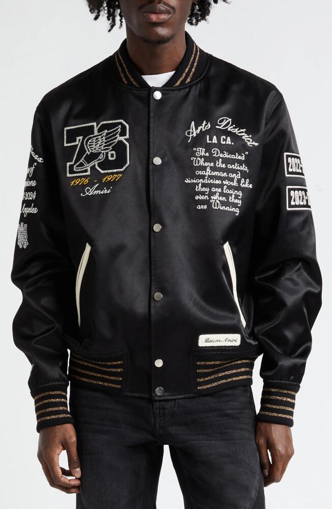 AMIRI Eagle Embroidered Satin Varsity Jacket in Black Cover