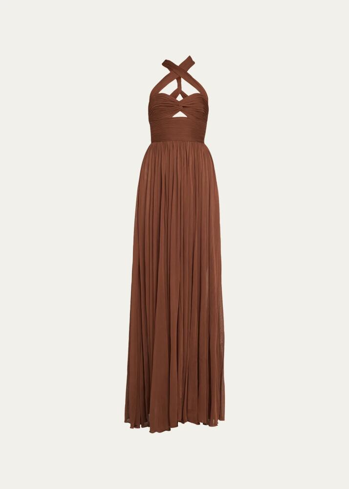 Michael Kors Collection Goddess Cross-Neck Cutout Maxi Gown Cover