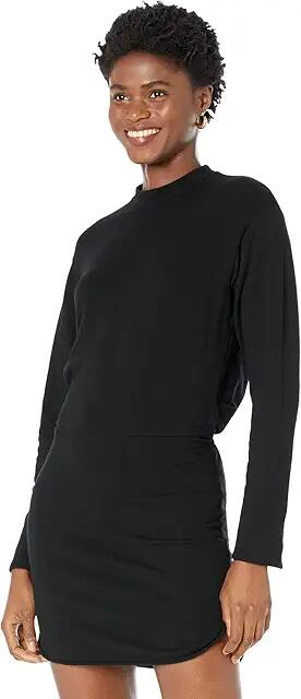 MONROW Supersoft Fleece Sweatshirt Dress (Black) Women's Clothing Cover