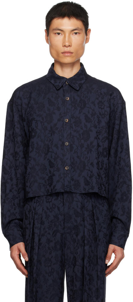 King & Tuckfield Navy Jacquard Shirt Cover