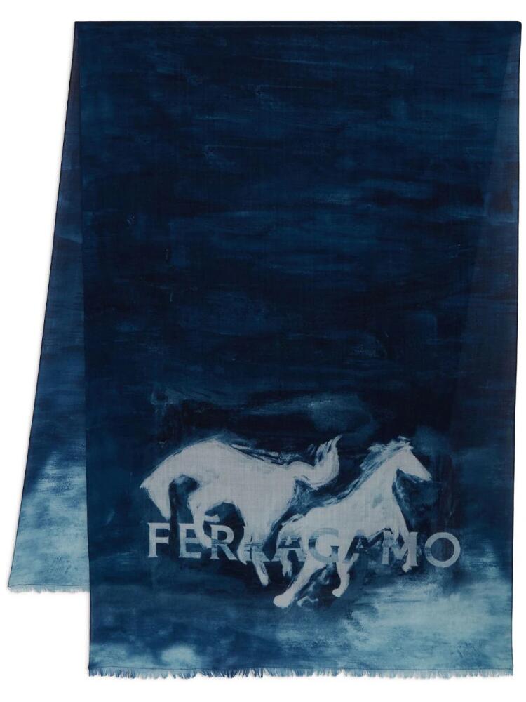 Ferragamo horse-print wool stole - Blue Cover