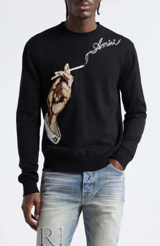 AMIRI Smoke Intarsia Wool & Cotton Crewneck Sweater in Black Cover