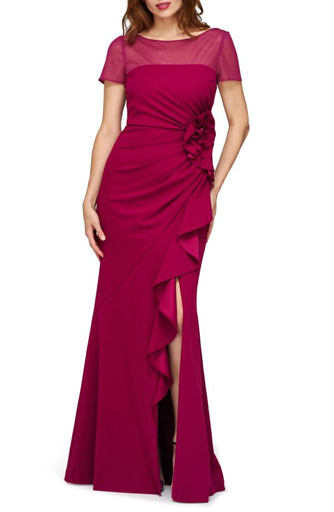 JS Collections Rosette Detail Mermaid Gown in Beet Red Cover