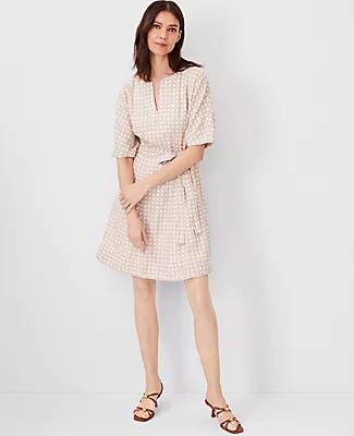 Ann Taylor Tall Lattice Linen Blend Split Neck Flare Dress Cover