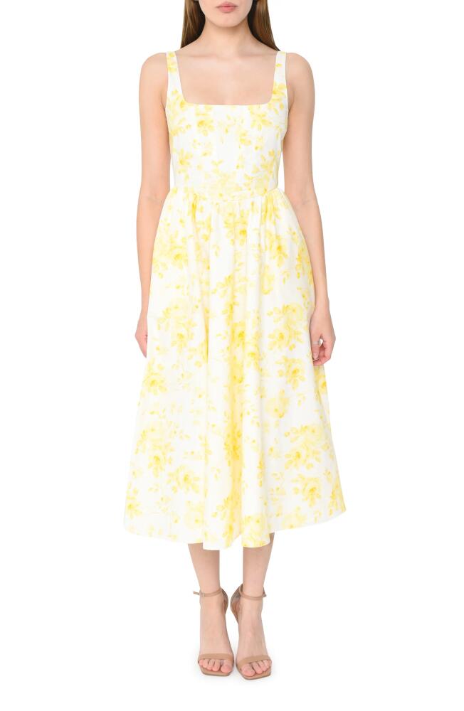 WAYF Desi Floral Print Sleeveless Stretch Cotton Maxi Dress in Yellow Roses Cover