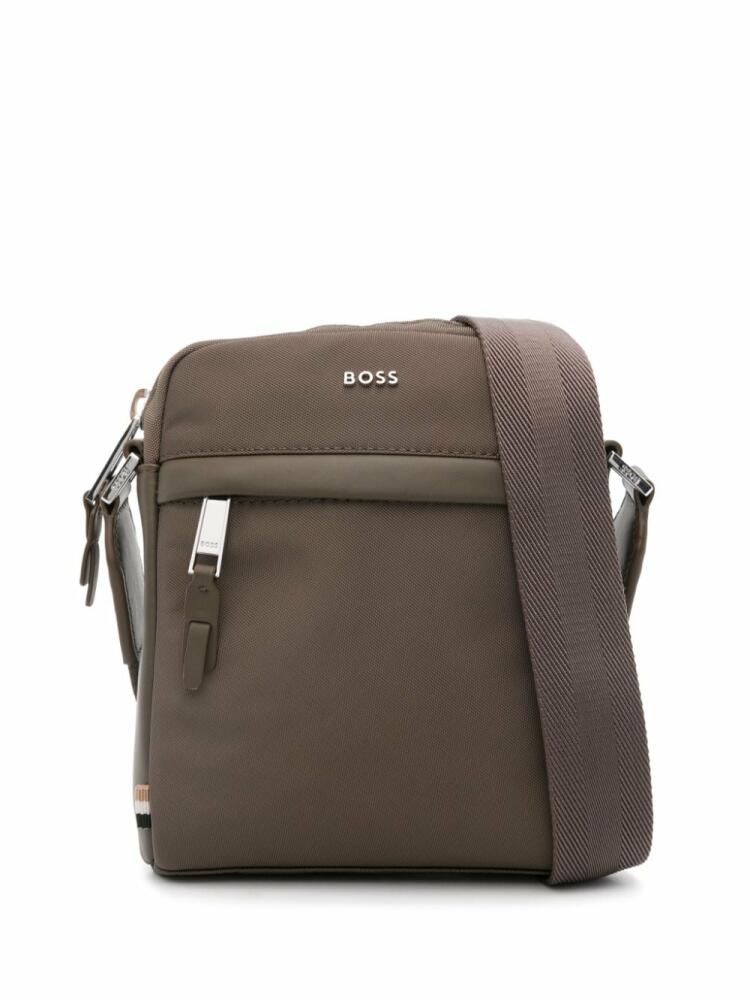 BOSS logo-lettering messenger bag - Brown Cover