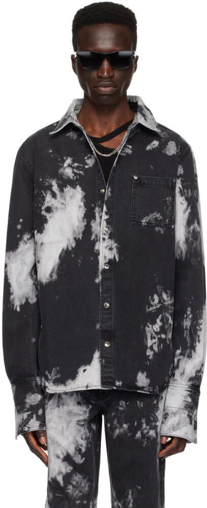 LGN Louis Gabriel Nouchi Black Tie-Dye Denim Shirt Cover