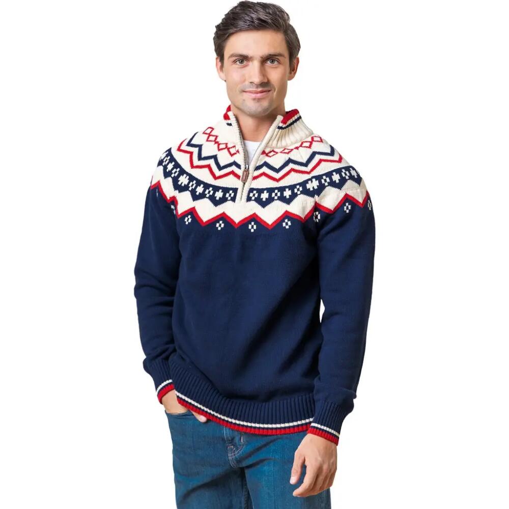 Hope & Henry Men's Organic Nordic Half Zip Sweater in Navy Nordic Fair Isle Cover