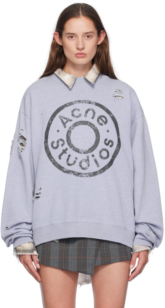 Acne Studios Blue Distressed Printed-Logo Sweatshirt Cover