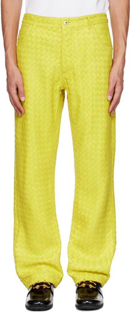 Bottega Veneta Yellow Intrecciato Leather Pants Cover