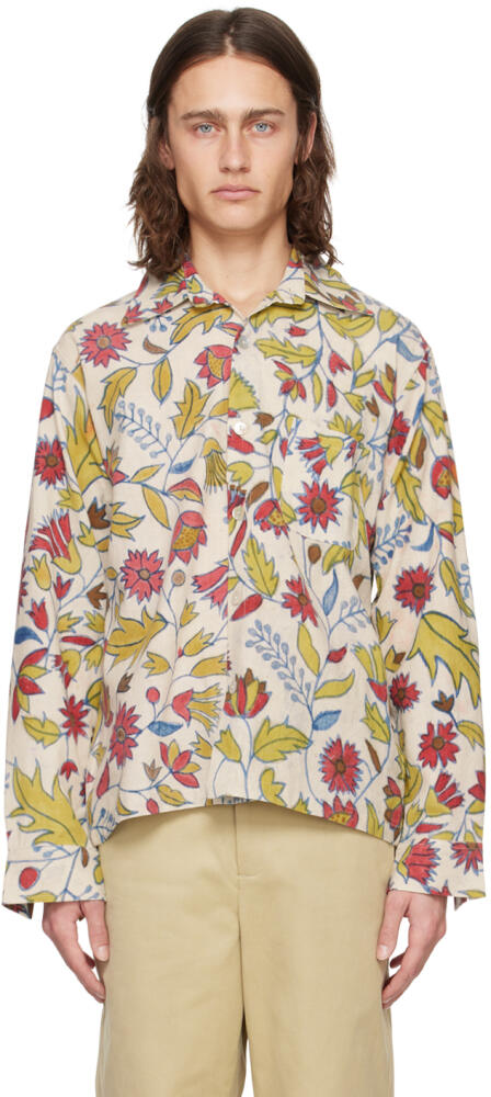 Kartik Research Off-White & Yellow Floral Shirt Cover