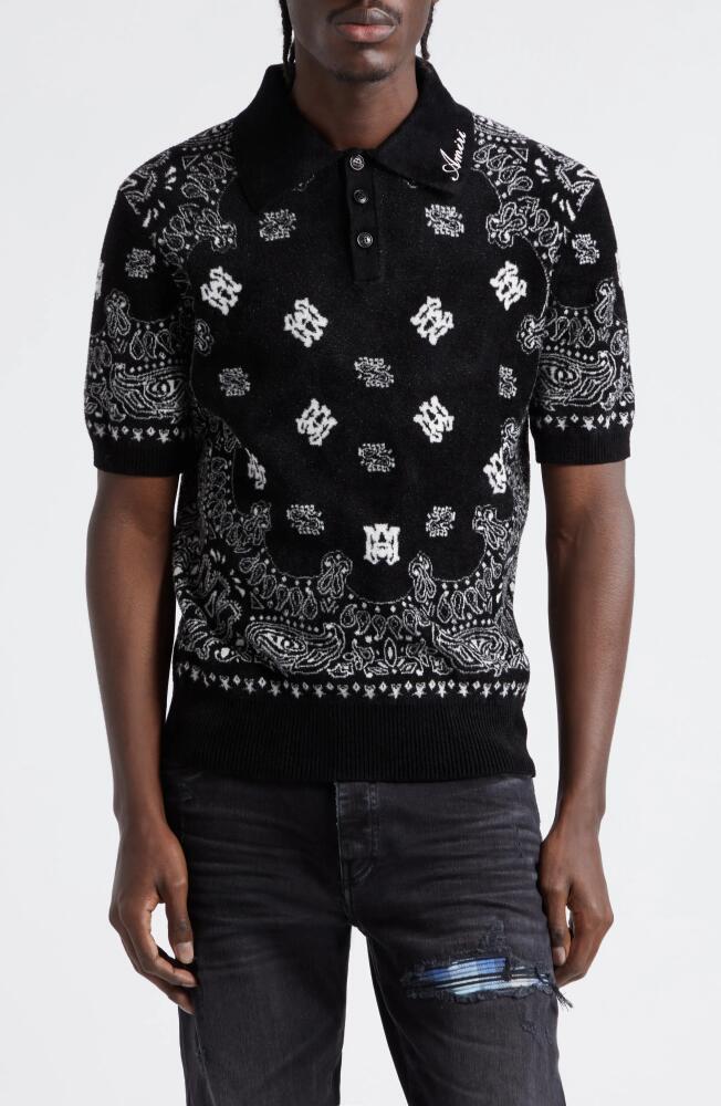 AMIRI Bandana Short Sleeve Polo in Black Cover