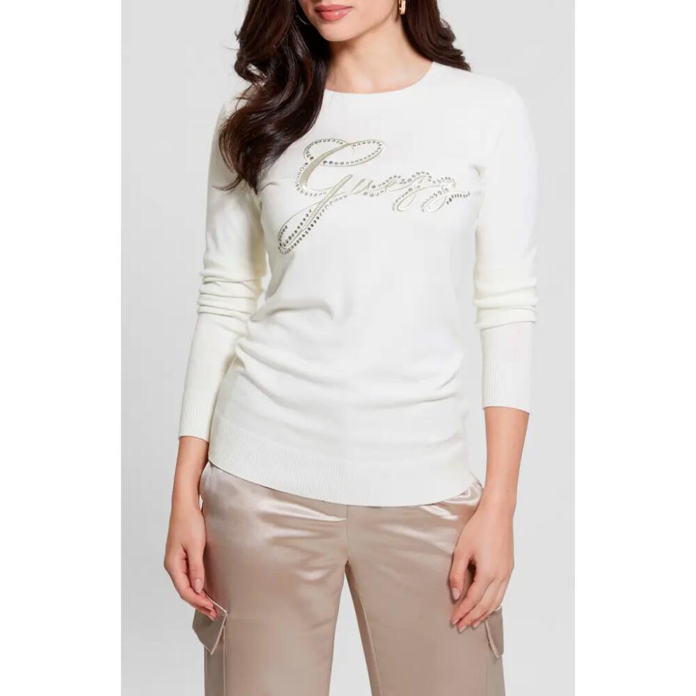 GUESS Olive Embellished Logo Sweater in Cream White Cover