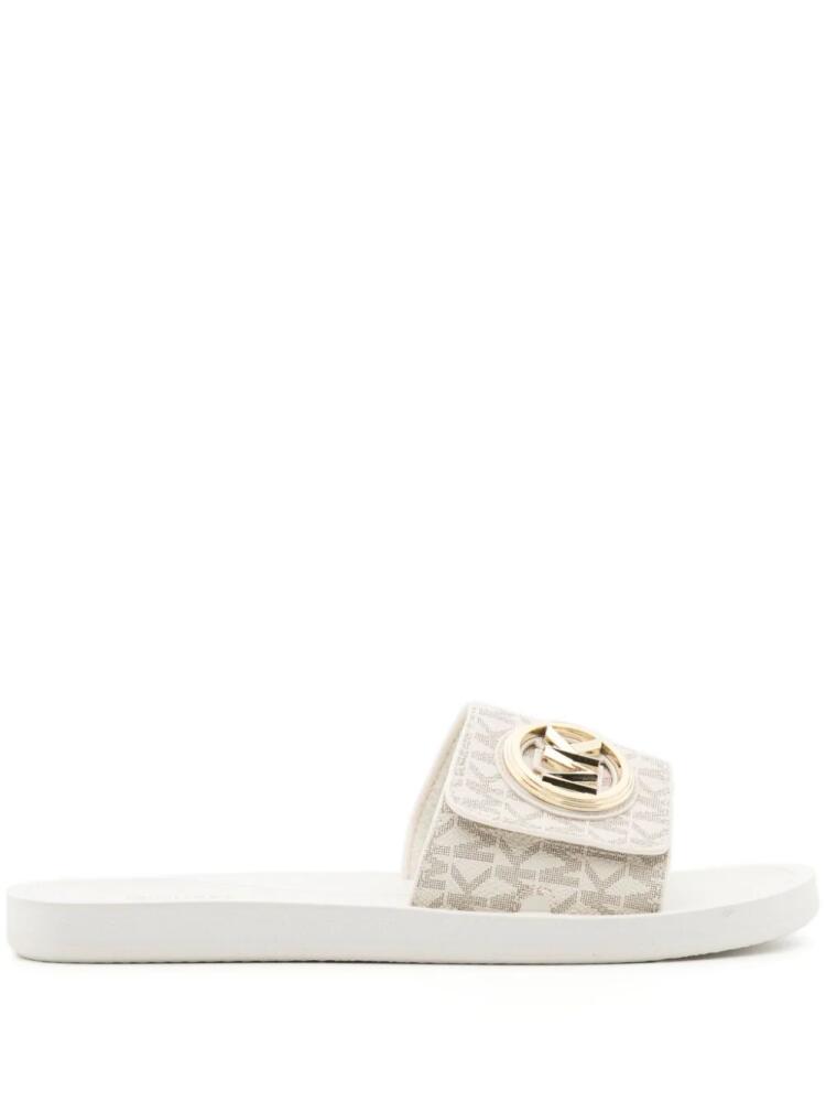 Michael Kors logo-plaque canvas slides - White Cover