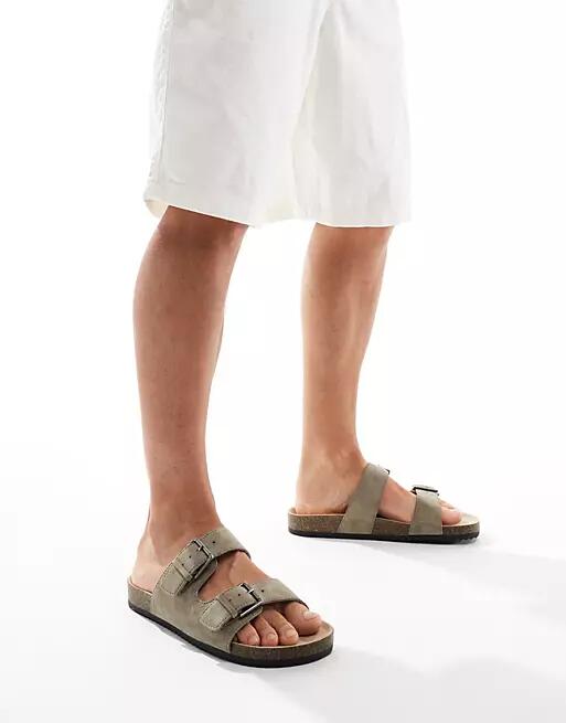 Pull & Bear double strap sandals in ecru-Black Cover