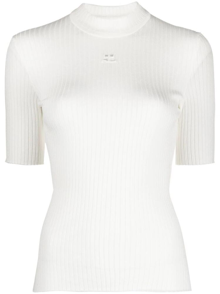 Courrèges logo print ribbed knit jumper - White Cover