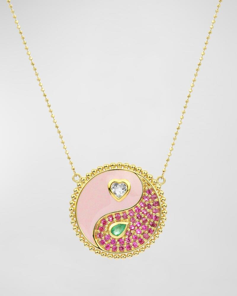 Stevie Wren Gemini 18K Yellow Gold Pink Enamel Gemstone Necklace Cover