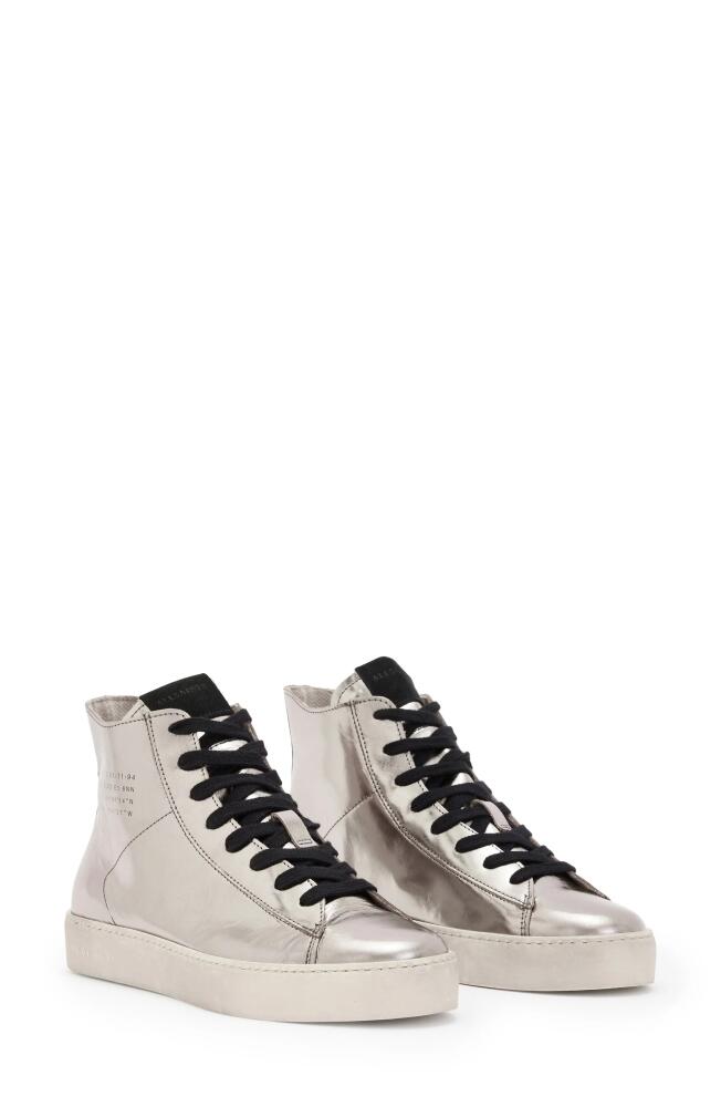 AllSaints Tana Metallic Leather High Top Sneaker in Silver Cover