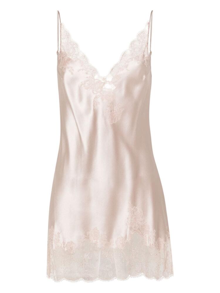 Carine Gilson Calais-Caudry lace-trim silk slip dress - Pink Cover