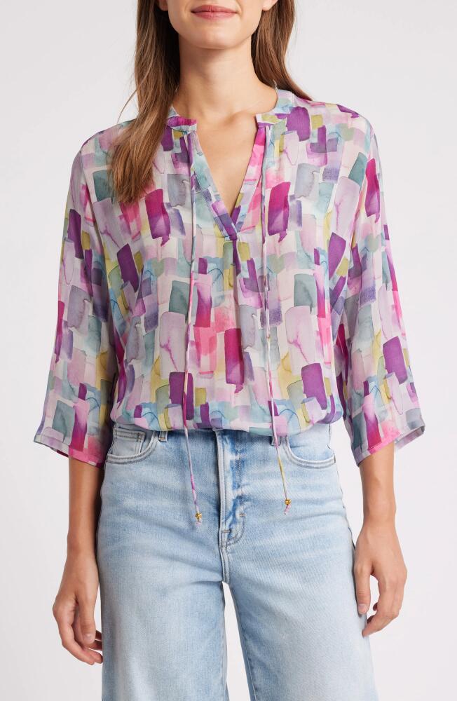 APNY Print Tie Neck Top in Purple Multi Cover