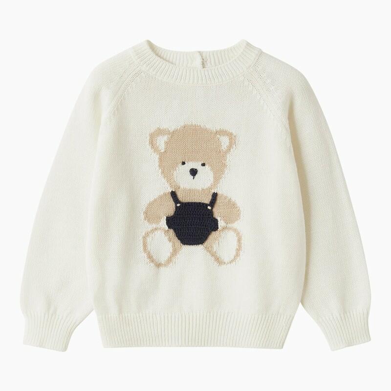 Il Gufo Milk-white jacquard cotton sweater with teddy bear Cover