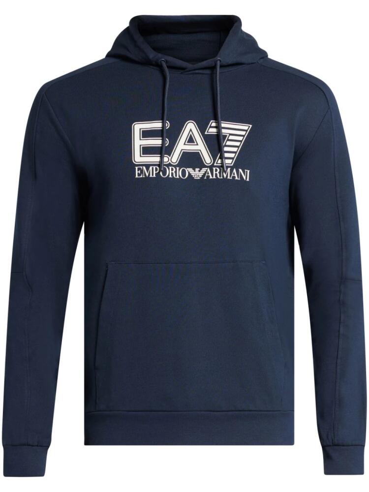 Ea7 Emporio Armani logo-print cotton hoodie - Blue Cover