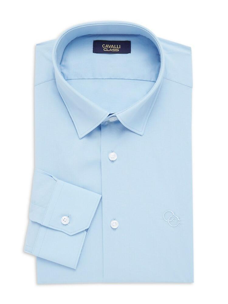 Cavalli Class by Roberto Cavalli Men's Slim Fit Logo Dress Shirt - Light Blue Cover