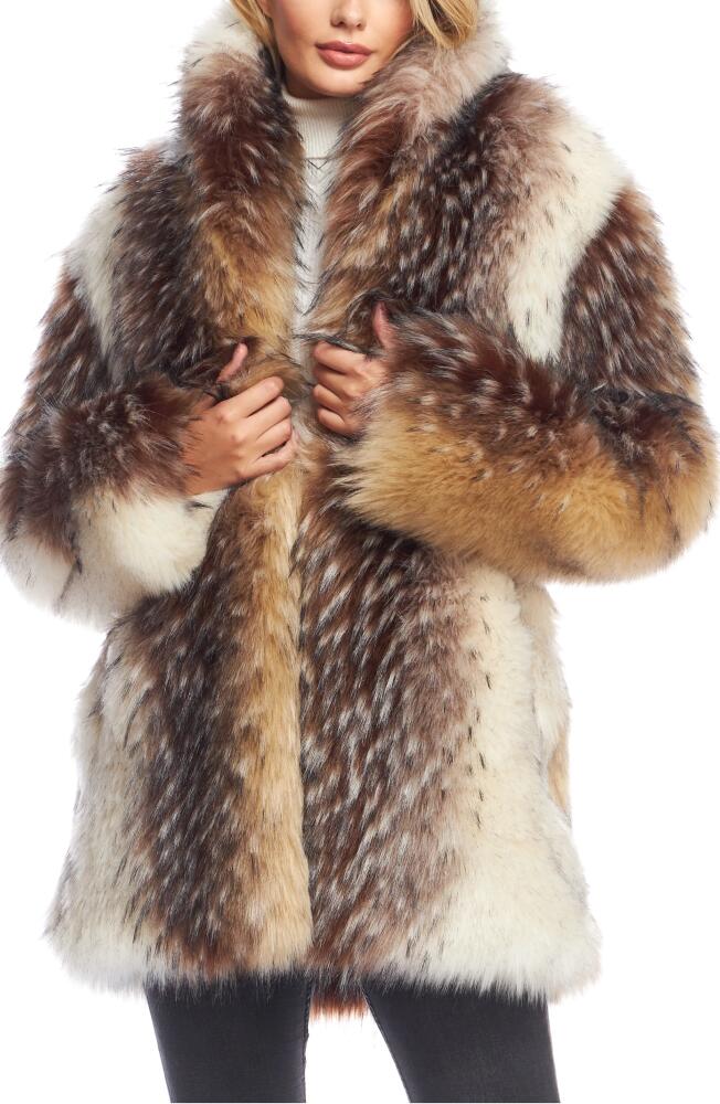 DONNA SALYERS FABULOUS FURS Shawl Collar Faux Fur Coat in Arcwolf Cover