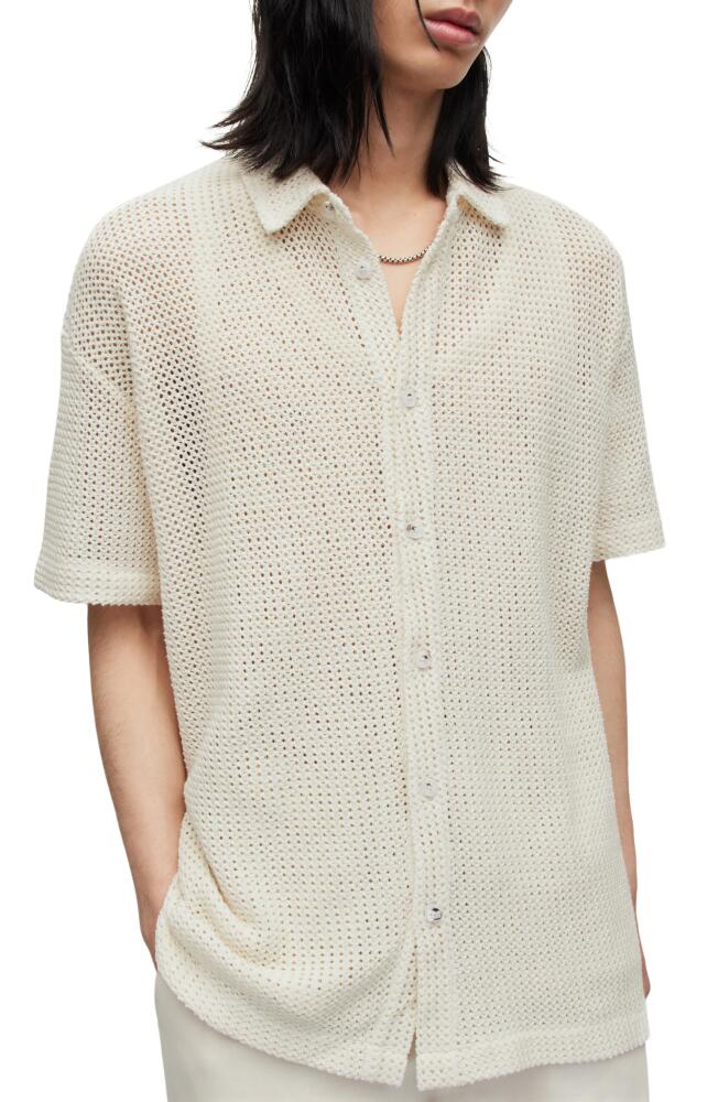 AllSaints Munro Open Stitch Short Sleeve Cotton Button-Up Shirt in Chalk White Cover