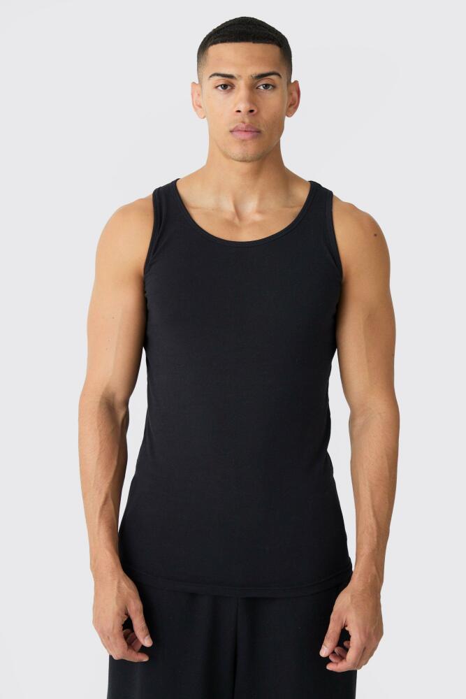 boohoo Mens Basic Muscle Fit Tank Top - Black Cover