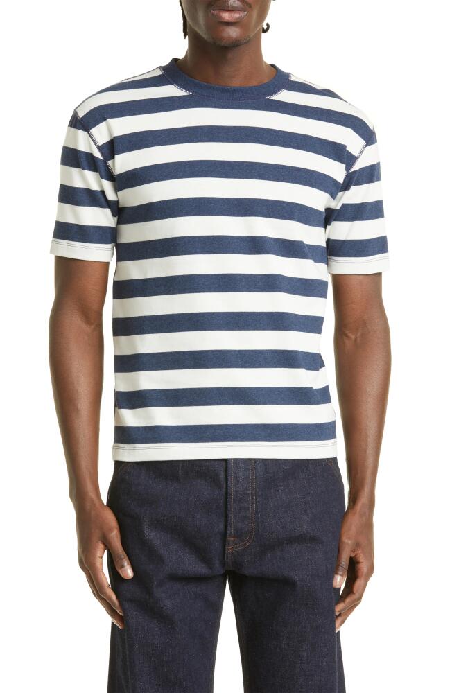 Drake's Block Stripe Cotton Hiking T-Shirt in Blue /White Cover