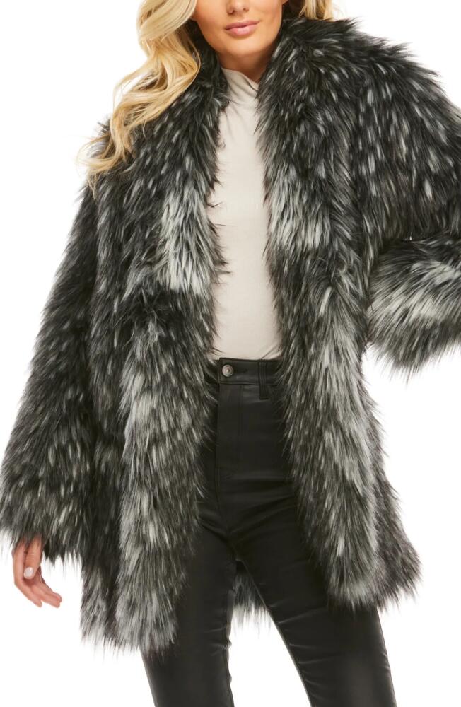 DONNA SALYERS FABULOUS FURS Shawl Collar Faux Fur Coat in Smokey Cover