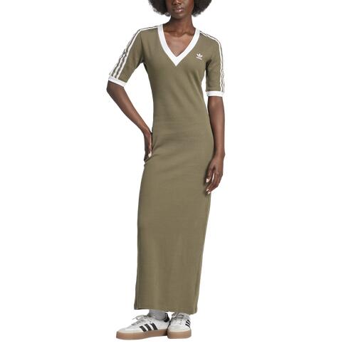 adidas Originals adicolor 3 Stripes Lifestyle Knit V Neck Dress - Womens Olive Strata Cover