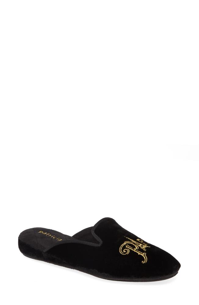 patricia green Paris France Embroidered Velvet Slipper in Black Velvet Cover