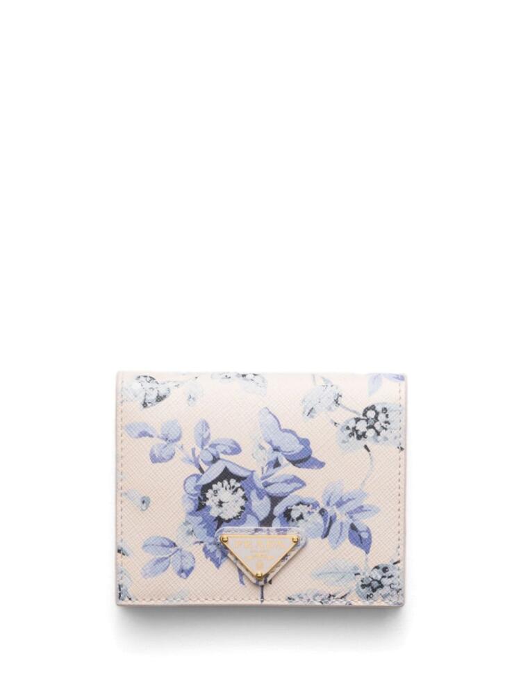 Prada floral-print leather wallet - Blue Cover