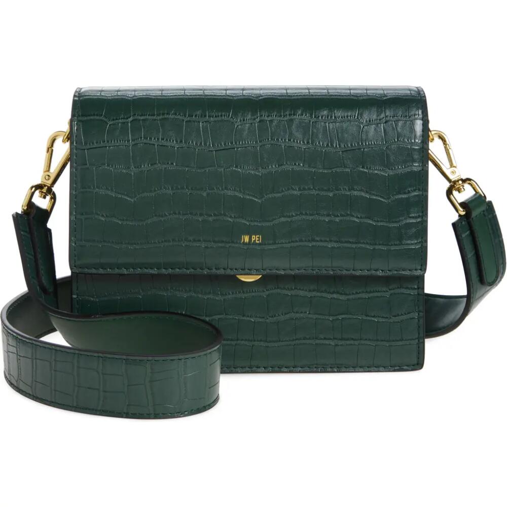 JW PEI Mini Flap Croc Embossed Faux Leather Crossbody Bag in Dark Green Croc Cover