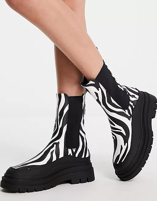 ASOS DESIGN Antidote chunky chelsea boots in zebra-Multi Cover