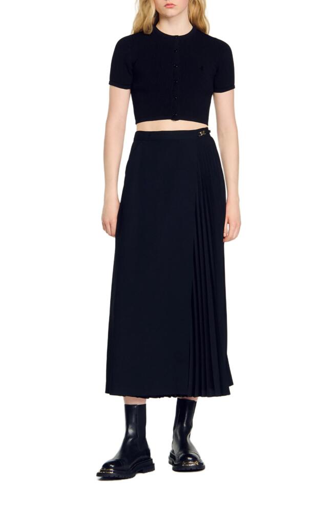 SANDRO Curb chain buckle pleated skirt in Black Cover