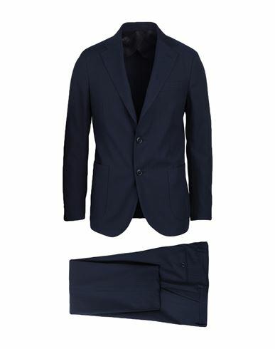 Lardini Man Suit Midnight blue Wool, Cotton Cover