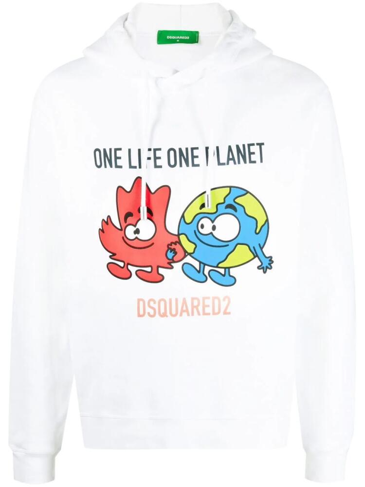 DSQUARED2 graphic-print drawstring hoodie - White Cover