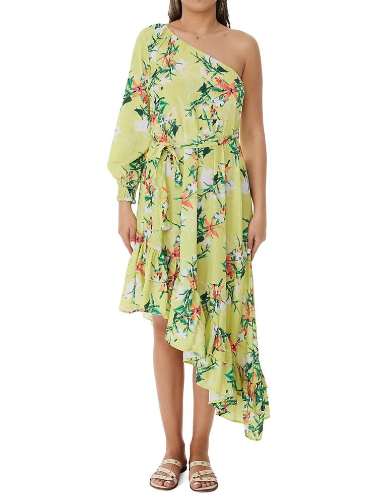 Ranee's Women's Floral One Shoulder Asymmetric Dress - Lime Green Cover