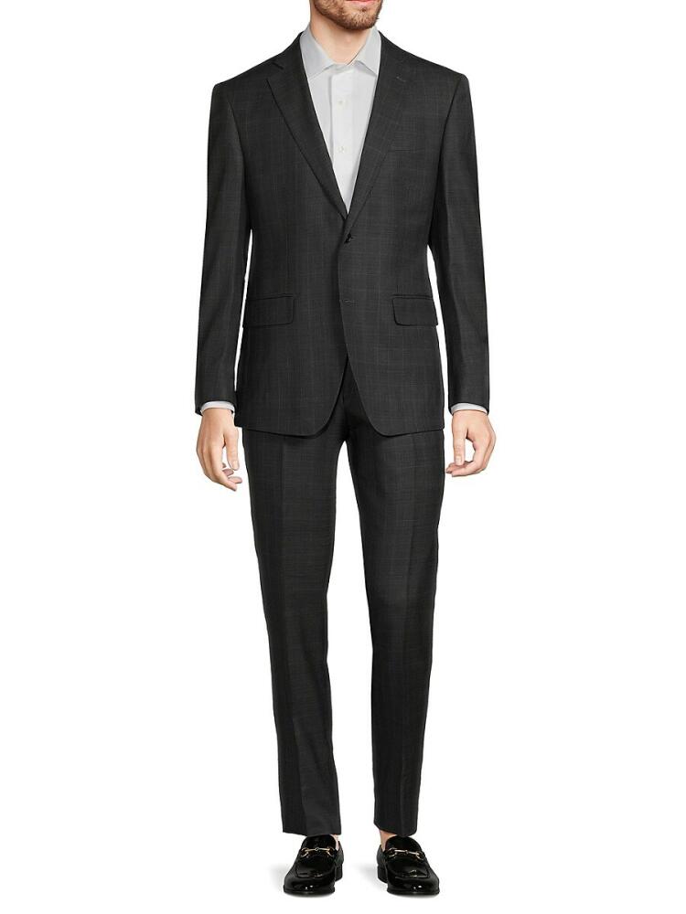 Saks Fifth Avenue Men's Modern Fit Plaid Wool & Silk Suit - Charcoal Grey Cover