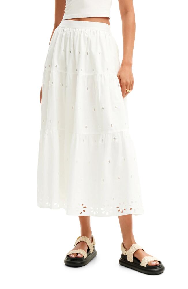 Desigual Fal Vicenza Eyelet Midi Skirt in White Cover