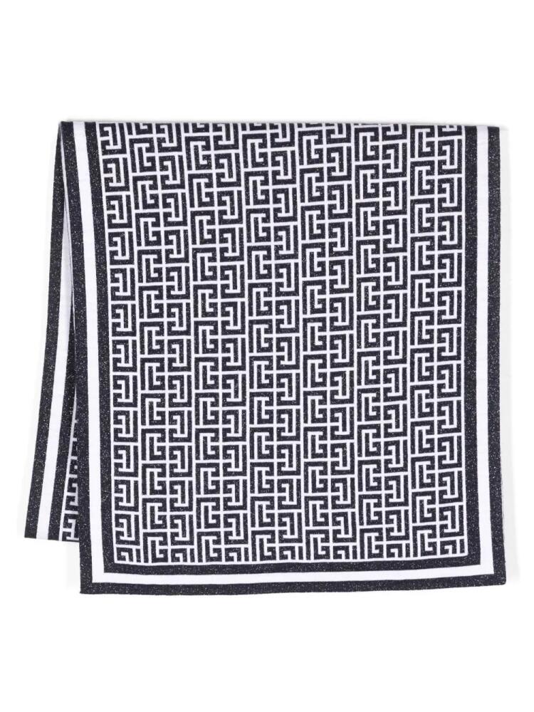 Balmain monogram-pattern wool-blend scarf - Blue Cover